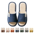 thumbnail image 1 of AUDeals Cotton Linen Slippers, Striped House Shoes with Anti Slip Comfort for Indoor Daily Wear (Navy, 8-8.5), 1 of 7