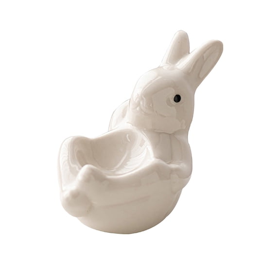 AUDeals Easter Bunny Porcelain Egg Cup for Soft or Hard Boiled Egg, Rabbit Tealight Candle Holder, Easter Spring Decoration for Dinner Table and Room Centerpiece