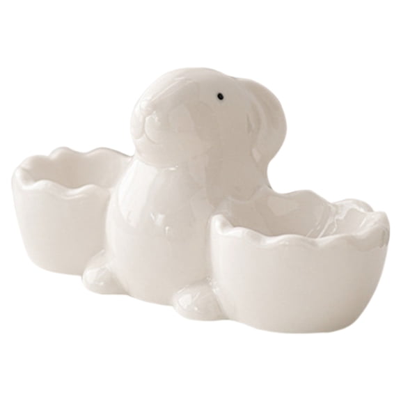 AUDeals Easter Rabbit Egg Cup Holder, Adorable Bunny Ceramic 2 Poached Egg Cups for Soft Boiled or Deviled Eggs, Easter Decorations, Dishwasher Safe Tableware