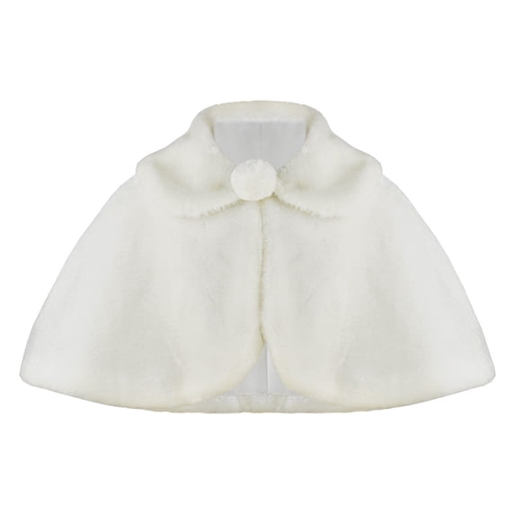 AUDeals Faux Fur Cape for Girls Hooded Poncho Style Outerwear with Collar for Winter Warmth and Dress Up (White, 4-6 Years )