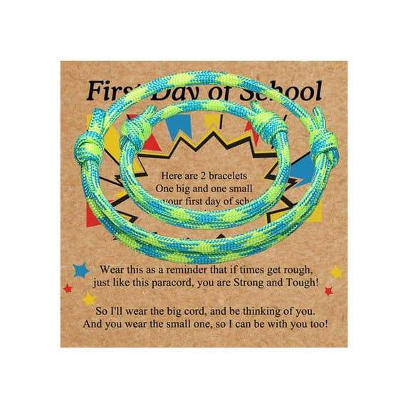 AUDeals First Day Bracelet Adjustable Mommy & Son Matching Bracelets, Back to School Gifts for Boys with Engraved Charm (Safety Chain)