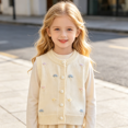 thumbnail image 1 of AUDeals Girls 3D Flower Embroidered Knit Sweater Vest - Round Neck Sleeveless Button Front Cardigan for Kids Casual Layering Wear, 1 of 6