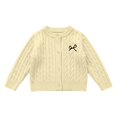 thumbnail image 1 of AUDeals Girls Cable Knit Cardigan Crewneck Button Sweater Long Sleeve Cotton Knitted Preppy Fall Ribbed Knitwear Outerwear Sweater Tops (Beige, 5-6 Years), 1 of 6