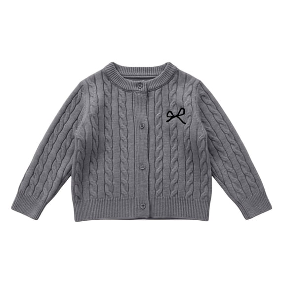 AUDeals Girls Cable Knit Cardigan Crewneck Button Sweater Long Sleeve Cotton Knitted Preppy Fall Ribbed Knitwear Outerwear Sweater Tops (Grey, 9-10 Years)