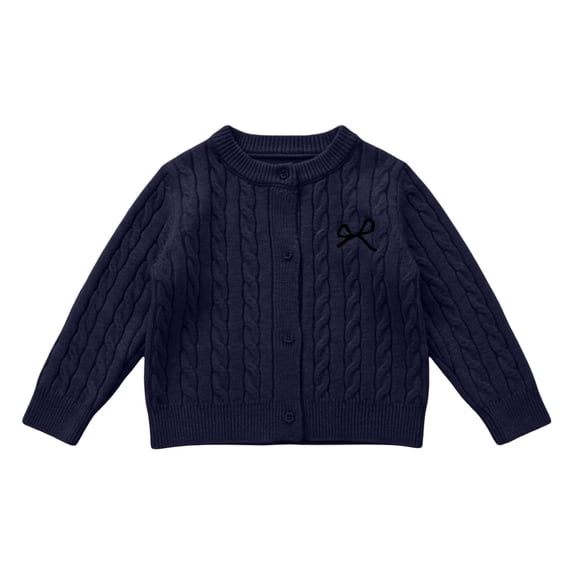 AUDeals Girls Cable Knit Cardigan Crewneck Button Sweater Long Sleeve Cotton Knitted Preppy Fall Ribbed Knitwear Outerwear Sweater Tops (Navy, 5-6 Years)