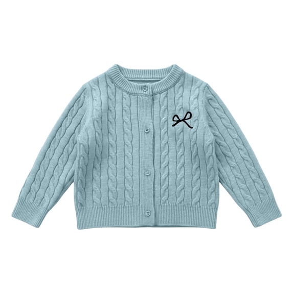 AUDeals Girls Cable Knit Cardigan Crewneck Button Sweater Long Sleeve Cotton Knitted Preppy Fall Ribbed Knitwear Outerwear Sweater Tops (Sky Blue, 11-12 Years)