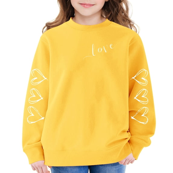 AUDeals Girls Cotton Heart Print Sweatshirt - Round Neck Long Sleeve Loose Fit Pullover Top for Kids Spring Fall Casual Wear