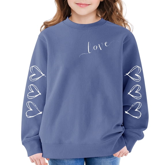 AUDeals Girls Cotton Heart Print Sweatshirt - Round Neck Long Sleeve Loose Fit Pullover Top for Kids Spring Fall Casual Wear