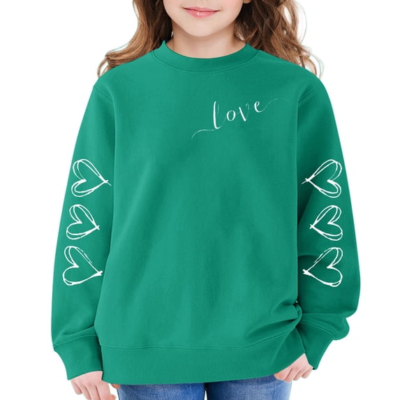 AUDeals Girls Cotton Heart Print Sweatshirt - Round Neck Long Sleeve Loose Fit Pullover Top for Kids Spring Fall Casual Wear