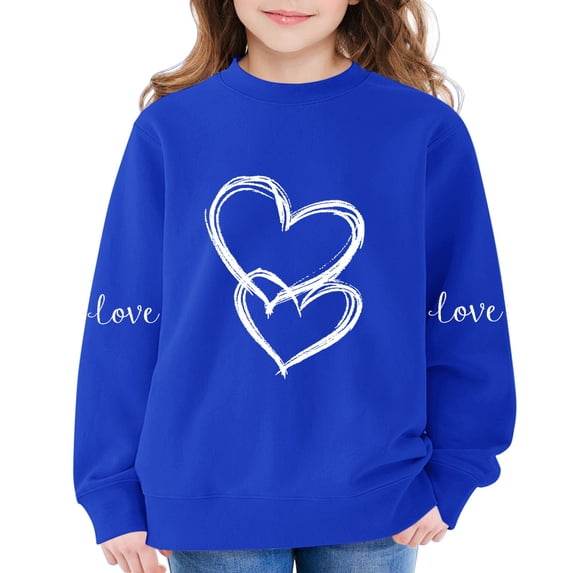 AUDeals Girls Cotton Love Heart Sweatshirt - Round Neck Long Sleeve Loose Fit Pullover Top for Kids Spring Fall Casual Wear