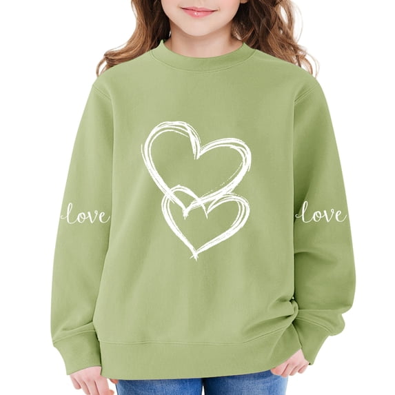 AUDeals Girls Cotton Love Heart Sweatshirt - Round Neck Long Sleeve Loose Fit Pullover Top for Kids Spring Fall Casual Wear