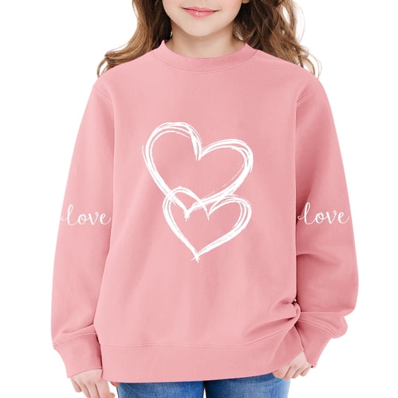 AUDeals Girls Cotton Love Heart Sweatshirt - Round Neck Long Sleeve Loose Fit Pullover Top for Kids Spring Fall Casual Wear