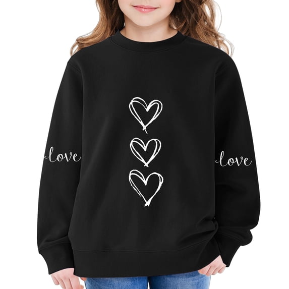 AUDeals Girls Heart Print Sweatshirt - Round Neck Long Sleeve Loose Fit Pullover Top for Kids Spring Fall Casual Everyday Wear
