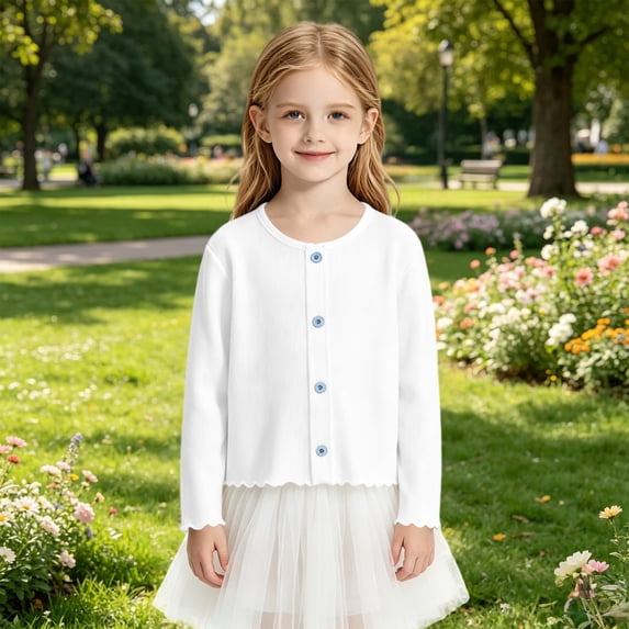 AUDeals Girls Knit Cardigan - Solid Color Round Neck Button Front Long Sleeve Sweater Coat for Casual Fall Winter Layering Wear Kids