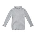 thumbnail image 1 of AUDeals Girls Ruffled Trim Ribbed Knit Turtleneck Sweater Long Sleeve Slim Fit Knitted Top Toddler Baby Kids Casual Layering Wear (Grey, 6-12 Months), 1 of 4