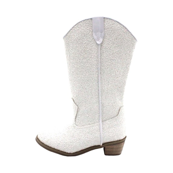 AUDeals Girls Sparkly Cowboy Boots Square Toe Embroidered Western Mid Calf Fashion Boots for Party and Daily Wear (White, 4-4.5 Years)