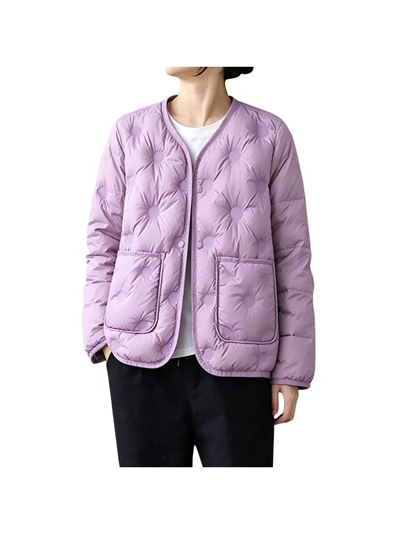 Girls V-Neck Inner Down Jacket, Lightweight Open Front Layering Coat, Nylon Warm Casual Outerwear for Kids Daily Layering (Purple, 3-4 Years)