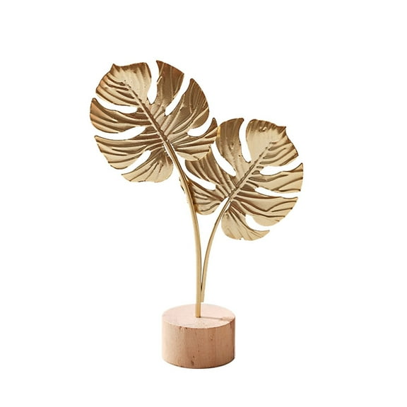 AUDeals Gold Leaf Table Sculpture Modern Simple Metal Golden Leaf Ornaments with Base for Living Room Bedroom Bookshelf Desktop Decor Home Decoration