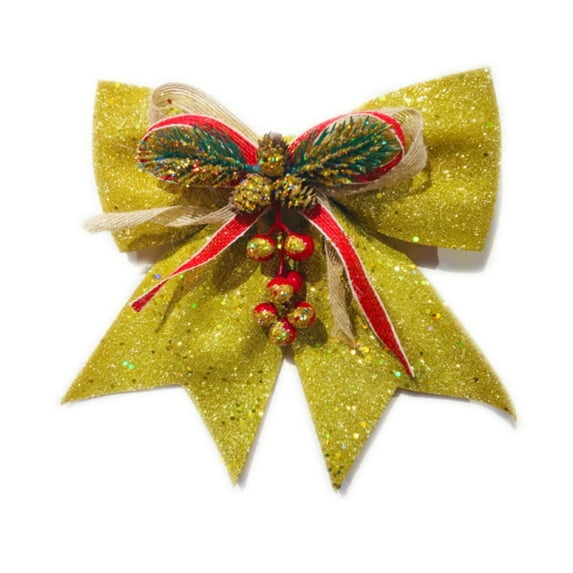 AUDeals Golden Christmas Bows Decor Set Elegant Wreath & Garland Bowknots, Glittering Xmas Tree Ornaments for Fireplace Mantel, Staircase Decorations & Holiday Home Festive Accents