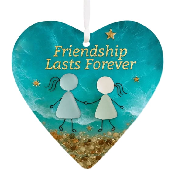 AUDeals Heart Shaped Sea Glass Ornaments, Ocean Themed Acrylic Christmas Decoration, Unique Souvenir Gift for Friends & Family