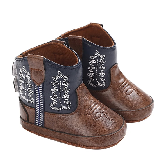 AUDeals Infant Baby Western Cowboy Boots Soft Sole Prewalker Non Slip Embroidered Footwear for Boys and Girls (Blue, 3-6 Months)