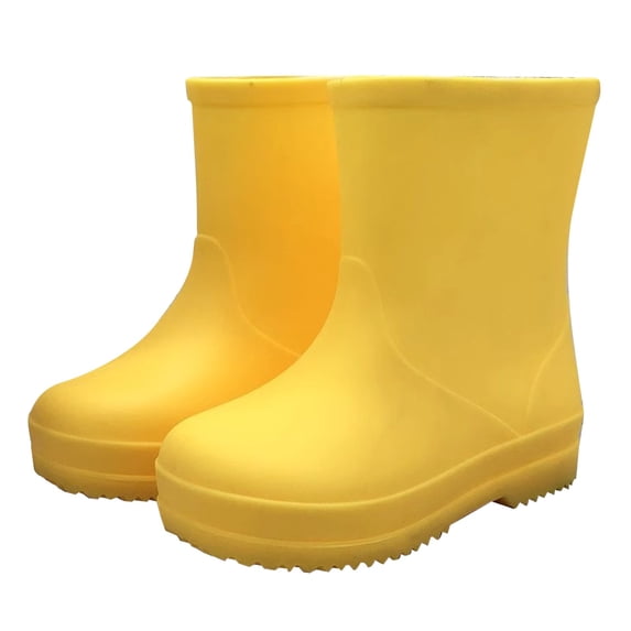 AUDeals Kids Ankle Rain Boots Thick Sole Waterproof PVC Garden Shoes with Fleece Lining for Outdoor Daily Wear (Yellow, 11-11.5 Years)