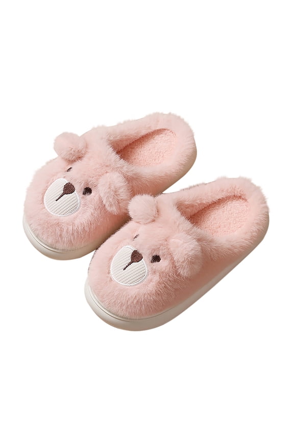 Kids Bear Plush Slippers with Memory Foam, Anti Slip Platform House Shoes for Boys and Girls Winter Indoor Wear