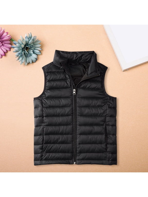 Kids Boys Girls Puffer Vest, Sleeveless Lightweight Puffy Down Jacket, Winter Warm Zipper Quilted Outdoor Outerwear Waistcoat (Black, 2-3 Years)