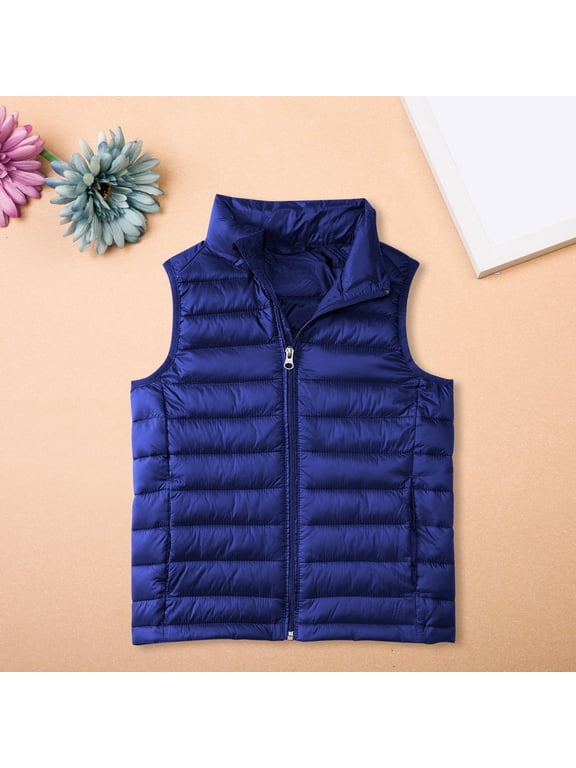Kids Boys Girls Puffer Vest, Sleeveless Lightweight Puffy Down Jacket, Winter Warm Zipper Quilted Outdoor Outerwear Waistcoat (Dark Blue, 2-3 Years)