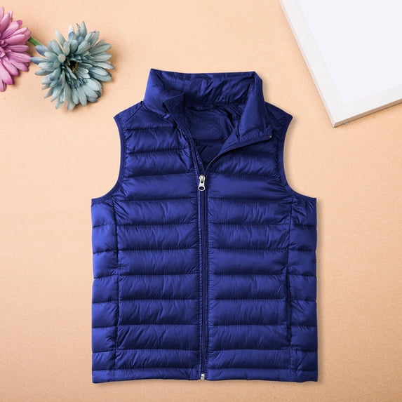 AUDeals Kids Boys Girls Puffer Vest, Sleeveless Lightweight Puffy Down Jacket, Winter Warm Zipper Quilted Outdoor Outerwear Waistcoat (Dark Blue, 5-6 Years)