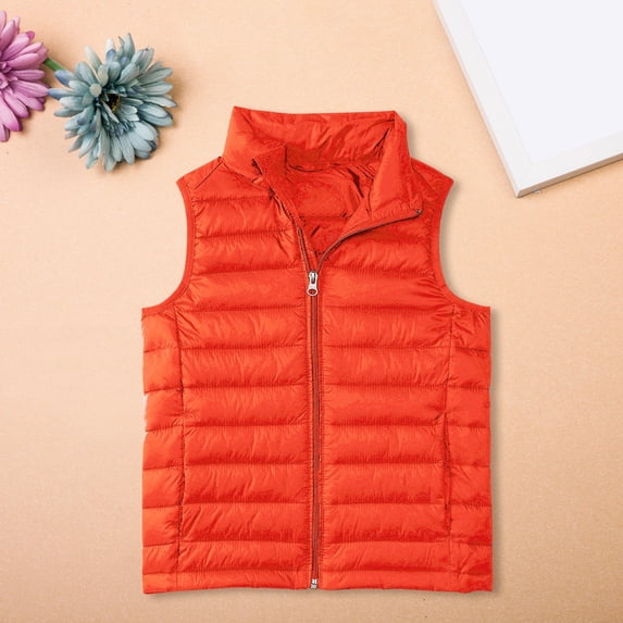 AUDeals Kids Boys Girls Puffer Vest, Sleeveless Lightweight Puffy Down Jacket, Winter Warm Zipper Quilted Outdoor Outerwear Waistcoat (Orange, 11-12 Years)