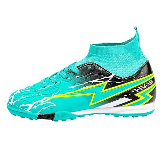 AUDeals Kids Boys Girls Soccer Cleats, Firm Ground Lace-Up Football Shoes, Non-Slip Outdoor Training Sneakers (Mint Green, 15.5-16 Years)