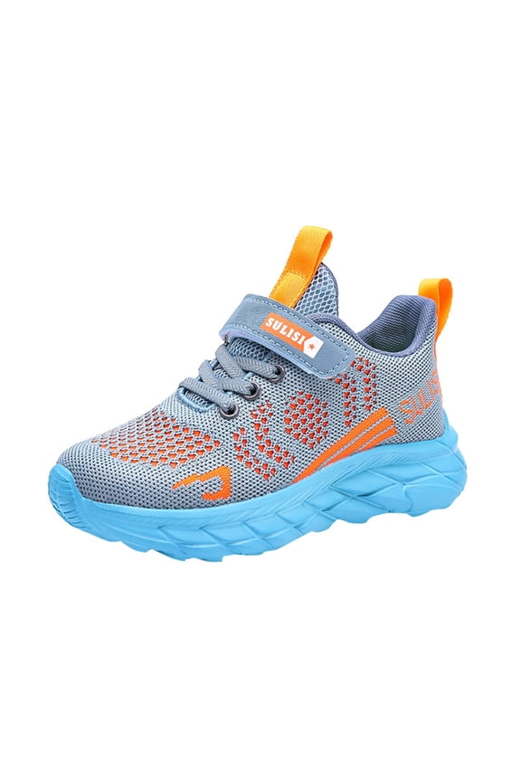 Kids Boys Girls Sports Sneakers, Breathable Knitted Mesh Running Shoes, Lightweight Athletic Shoes for Hiking and Casual Wear (Grey, 11.5-12 Years)