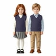 thumbnail image 1 of AUDeals Kids Cable Knit Sweater Vest, Crochet V Neck Sleeveless Pullover, Cotton School Uniform Waistcoat, Loose Fit Lightweight Sweater (Navy, 3-4 Years), 1 of 6