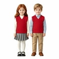 thumbnail image 1 of AUDeals Kids Cable Knit Sweater Vest, Crochet V Neck Sleeveless Pullover, Cotton School Uniform Waistcoat, Loose Fit Lightweight Sweater (Wine, 1-2 Years), 1 of 6