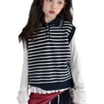 thumbnail image 1 of AUDeals Kids Striped Collared Knit Sweater Vest - Sleeveless Button Up Pullover for Boys and Girls Spring Fall Layering Wear, 1 of 7