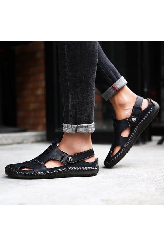 Men Closed Toe Sandals, Lightweight Breathable Summer Beach Shoes, Casual Outdoor Sandals for Warm Weather (Black, 10)