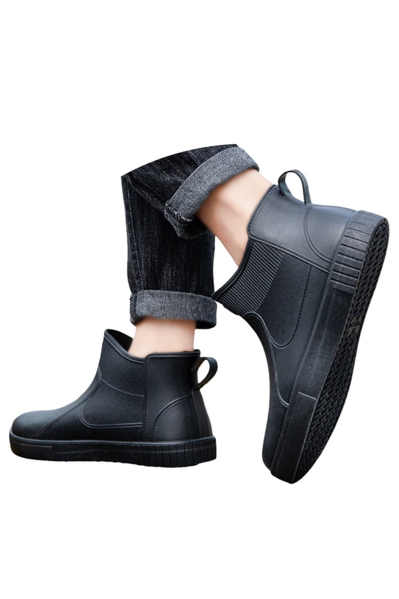 Men Platform Rain Boots, Waterproof Non Slip Rubber Boots, Outdoor Walking Shoes for Garden Use (Black, 6.5)