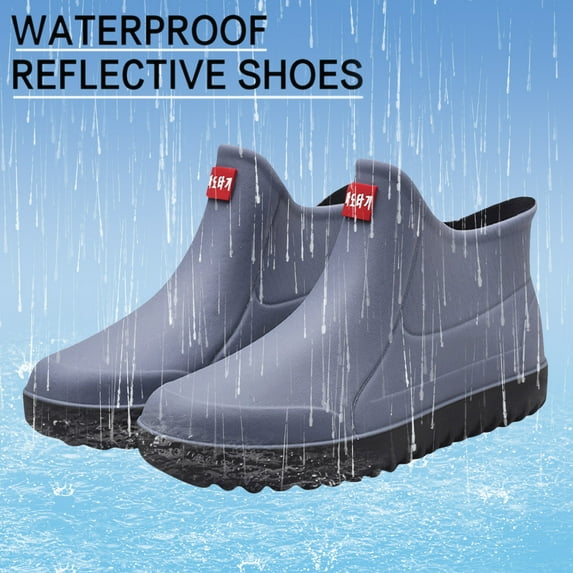 AUDeals Men Waterproof Rain Boots, Non Slip Garden Boots, Lightweight Mid Calf Work Shoes for Fishing (Grey, 11)
