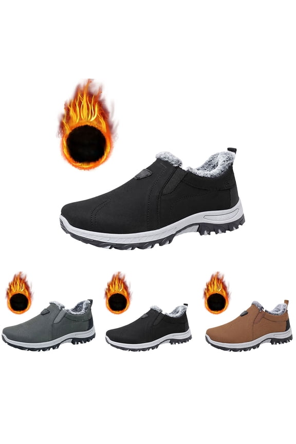 Men Winter Snow Boots, Waterproof Slip On Boots, Lightweight Hiking Work Boots with Non Slip Sole (Black, 9)