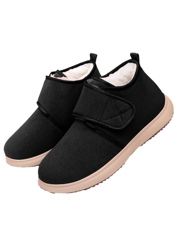 Men and Women Winter House Shoes Extra Wide Warm Non Slip Slippers Thick Sole Indoor Outdoor Snow Boots (Black, 8.5)