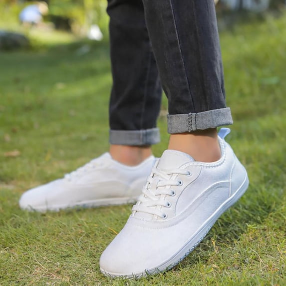 AUDeals Men's Canvas Sneakers, Classic Low Top Lace Up Shoes with Soft Insole and Comfortable Walking Style (White, 6)