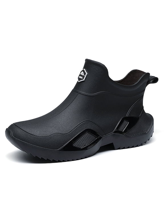 Men's Deck Boots, Non Slip Waterproof Ankle Shoes with Lightweight Comfort for Fishing, Boating and Camping (Black, 7)