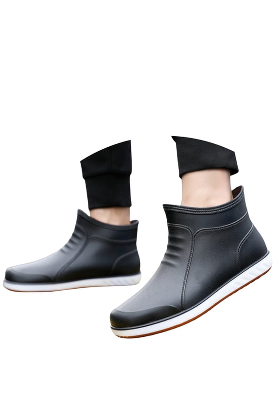 Men's Deck Boots, Waterproof Ankle Shoes with Slip On Comfort for Fishing, Boating and Garden Work (Black, 7)