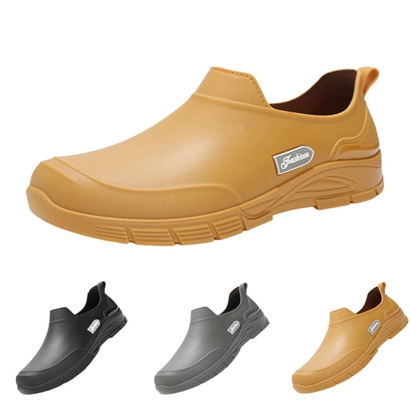 AUDeals Men's Garden Clogs, Waterproof Work Shoes with Oil Resistant Comfort for Kitchen and Farming (Yellow, 7.5)