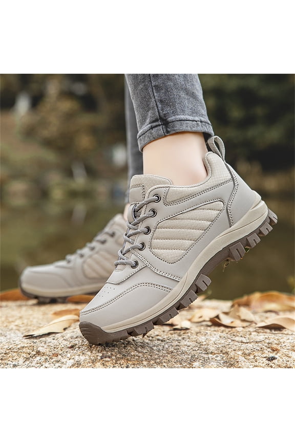 Men's Hiking Boots, Lightweight Breathable Shoes with Waterproof Comfort for Trail Trekking and Outdoor Use (Beige, 7.5)