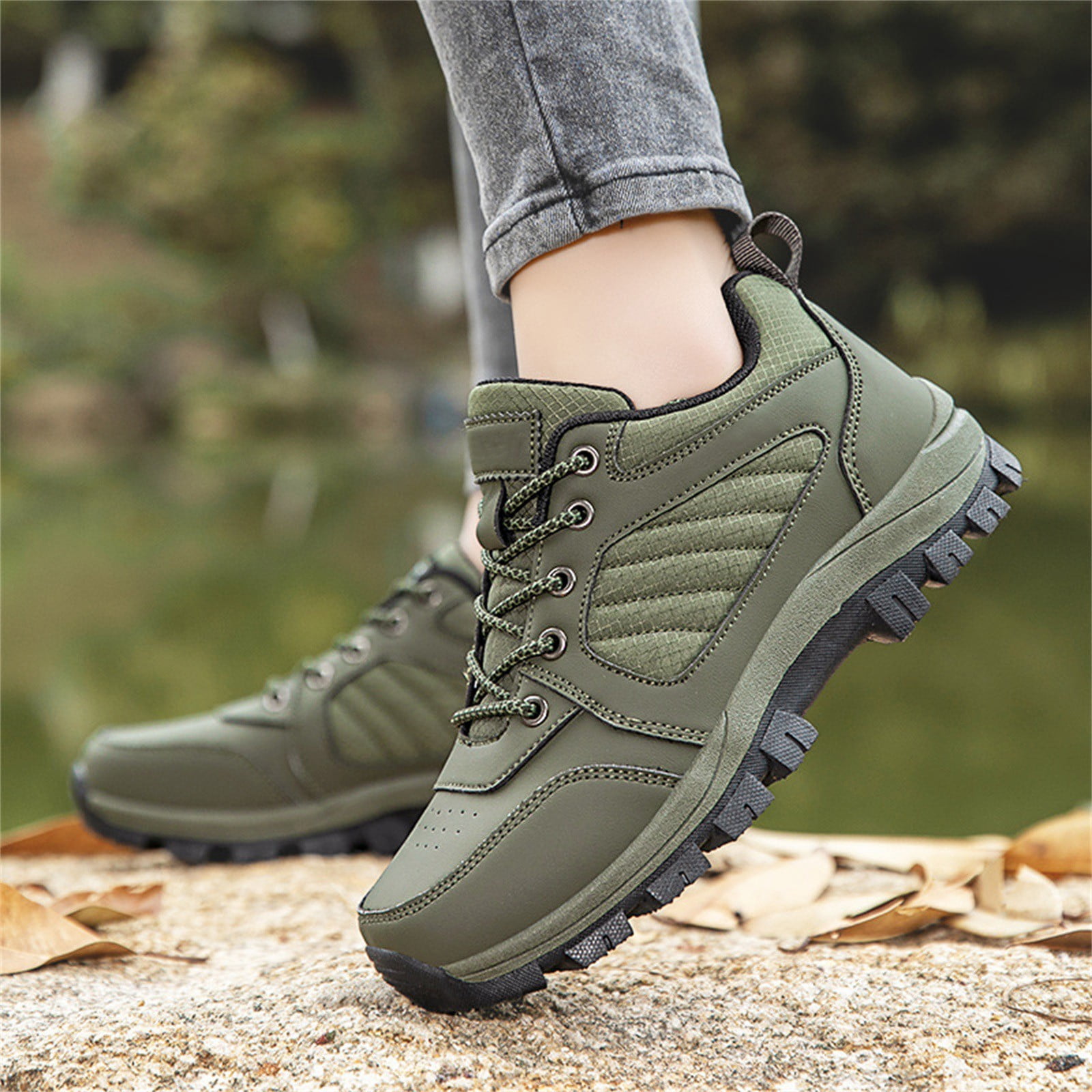 AUDeals Men's Hiking Boots, Lightweight Breathable Shoes with Waterproof Comfort for Trail Trekking and Outdoor Use (Green, 8.5)