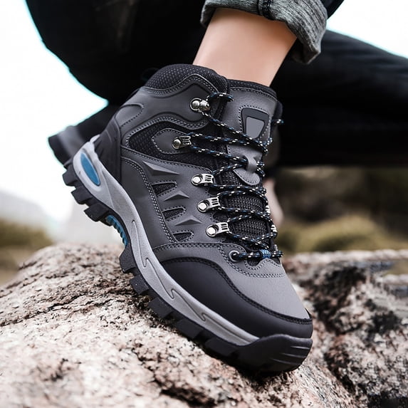AUDeals Men's Hiking Boots, Waterproof Mid Top Shoes with Breathable Comfort for Camping and Trekking (Grey, 9.5)