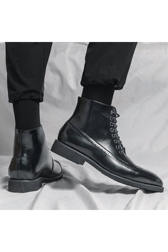 Men's Leather Brogue Boots, Lace Up Dress Oxford Shoes with Non Slip Comfort for Formal and Daily Wear (Black, 11)