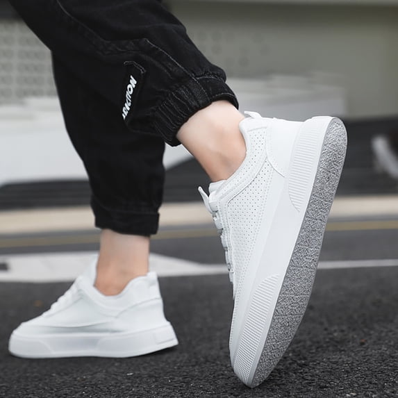 AUDeals Men's Leather Sneakers, Low Top Lace Up Shoes with Orthopedic Comfort and Slip On Style for Business and Casual Wear (White, 11)
